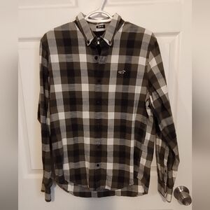 Hollister Black,White and Olive Long Sleeve Plaid Shirt